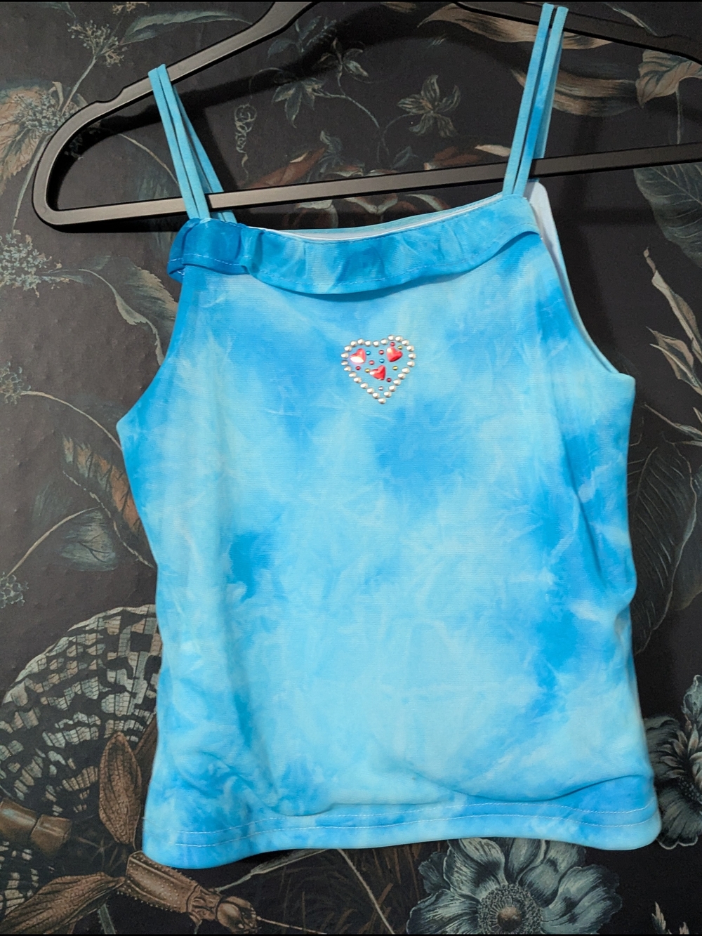 VTG Y2K Color Box Rhinestone Heart Mesh Tie Dye Cami  Size XS ( Youth 14)